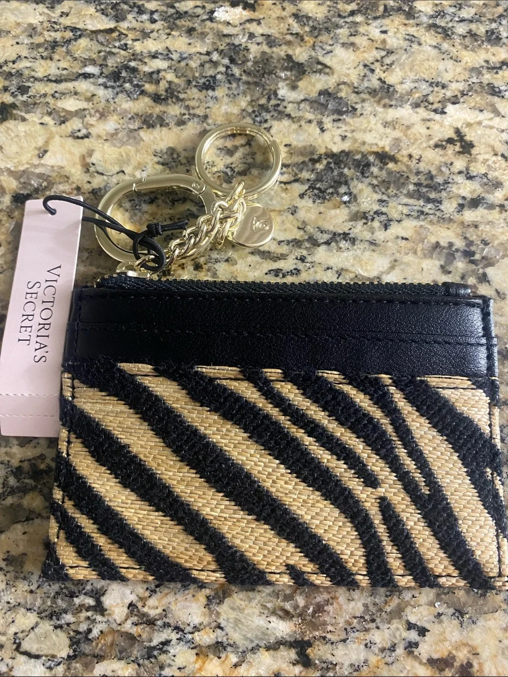Victoria's Secret zebra print zippered Cardholder wallet w bagclip & keyring NWT - Picture 3 of 6